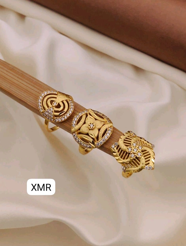 Kanaf π KANAF CZ AD Fancy Ring Combo (Set of 3) | 1 Gram Gold Forming Adjustable Rings for Women & Girls | Daily & Party Wear Jewellery