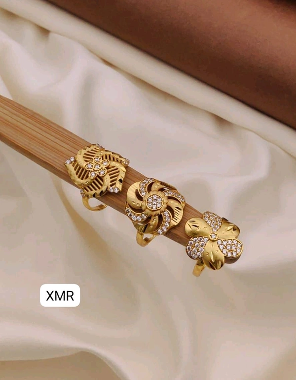 Kanaf ๐ KANAF CZ AD Fancy Ring Combo (Set of 3) | 1 Gram Gold Forming Adjustable Rings for Women & Girls | Stylish Daily & Party Wear