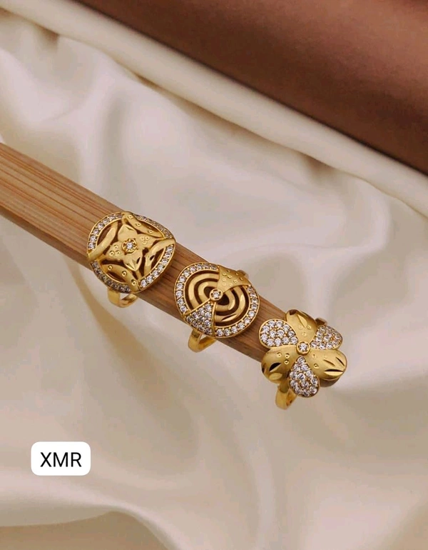 Kanaf ๐ KANAF CZ AD Fancy Ring Combo (Set of 3) | 1 Gram Gold Forming Adjustable Rings for Women & Girls | Daily Wear & Party Collection