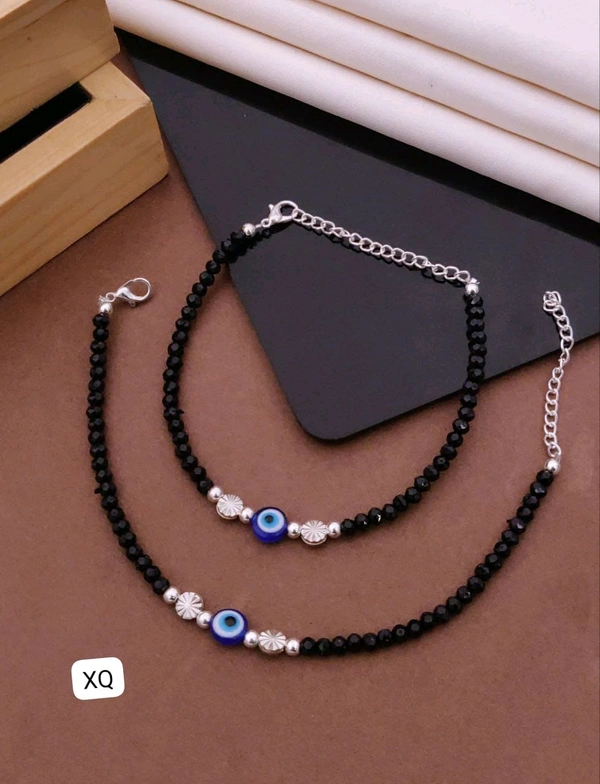 Kanaf 🧿 KANAF Evil Eye Black Beaded Fancy Anklet for Women & Girls | Stainless Steel Chain | Adjustable Pair | Daily Wear