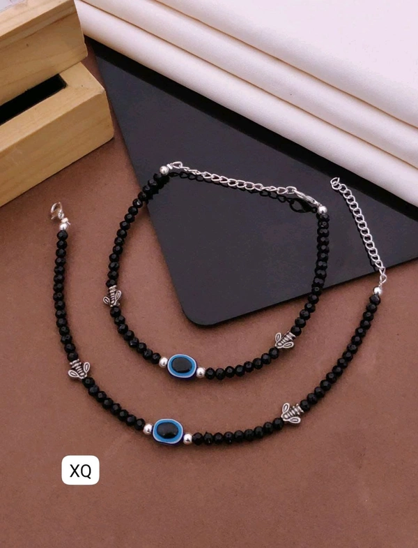 Kanaf 🧿 KANAF Evil Eye Black Beaded Fancy Anklet for Women & Girls | Stainless Steel Chain | Adjustable Pair | Daily Wear