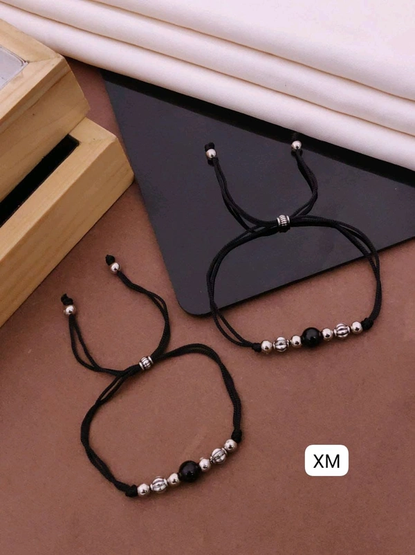 Kanaf ⚫ KANAF Elegant Black Bead Fancy Anklet for Women & Girls | Stainless Steel Beads | Adjustable Black Thread | Daily Wear Pair