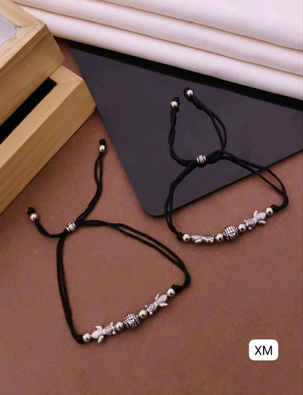 Kanaf ๐ KANAF Fancy Fish Bead Anklet for Women & Girls | Adjustable Black Thread | Stainless Steel Daily Wear Pair