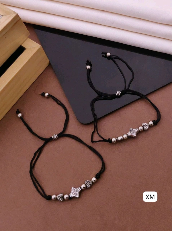 Kanaf ⭐ KANAF Fancy Star Beaded Anklet for Women & Girls | Adjustable Black Thread | Stainless Steel Daily Wear Pair