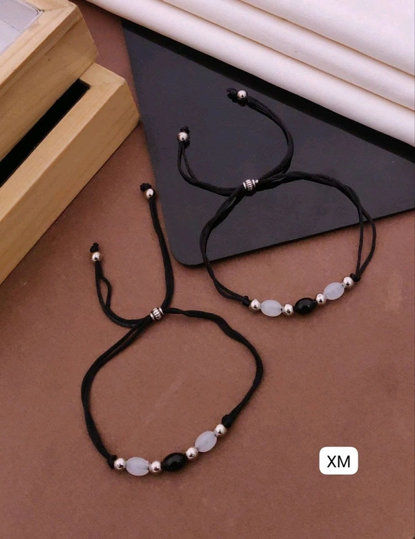 Kanaf ⚫🤍 KANAF Dual Bead Fancy Anklet for Women & Girls | Black & White Stone Design | Adjustable Thread | Stainless Steel Daily Wear Pair