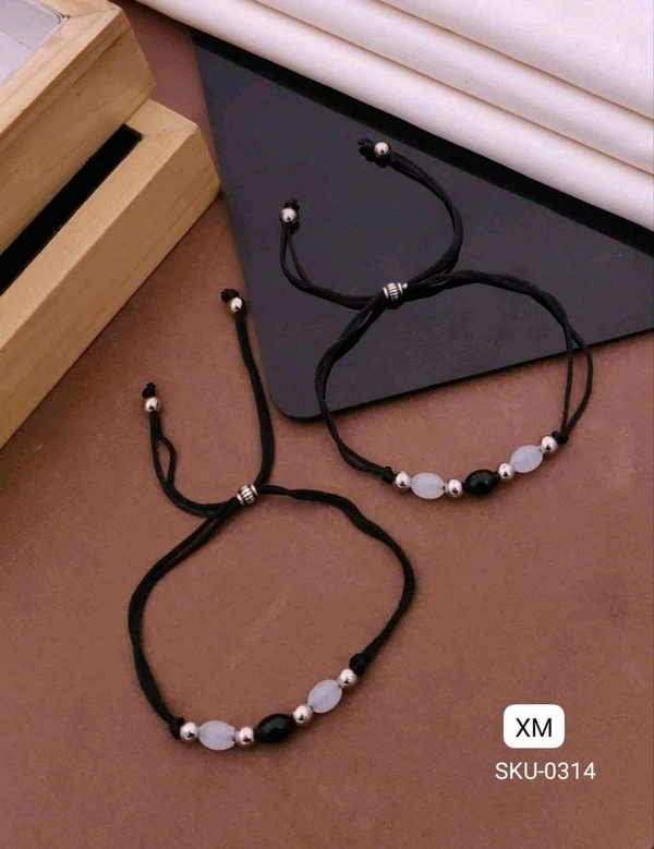 Kanaf ⚫🤍 KANAF Dual Bead Fancy Anklet for Women & Girls | Black & White Stone Design | Adjustable Thread | Stainless Steel Daily Wear Pair