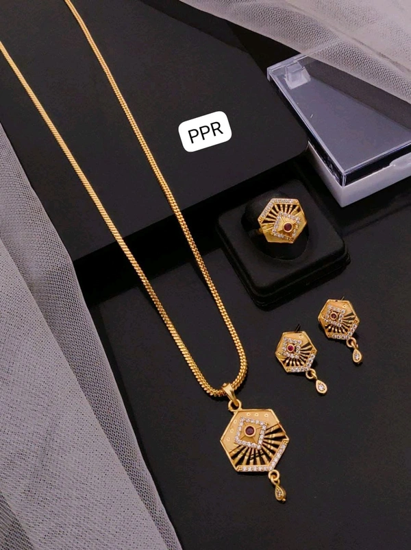 Kanaf ๐ซ KANAF CZ AD 1 Gram Forming Pendant Tops Set with Adjustable Ring | Direct Gold Plating | Hexagon Ruby Design | Daily Wear