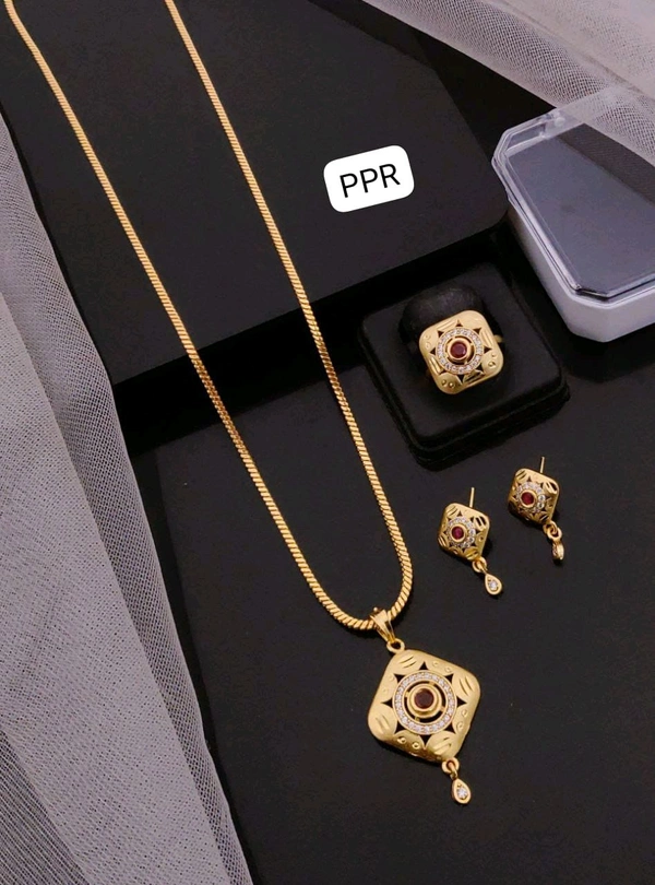Kanaf ๐ซ KANAF CZ AD 1 Gram Forming Pendant Tops Set with Adjustable Ring | Direct Gold Plating | Square Ruby Design | Daily Wear