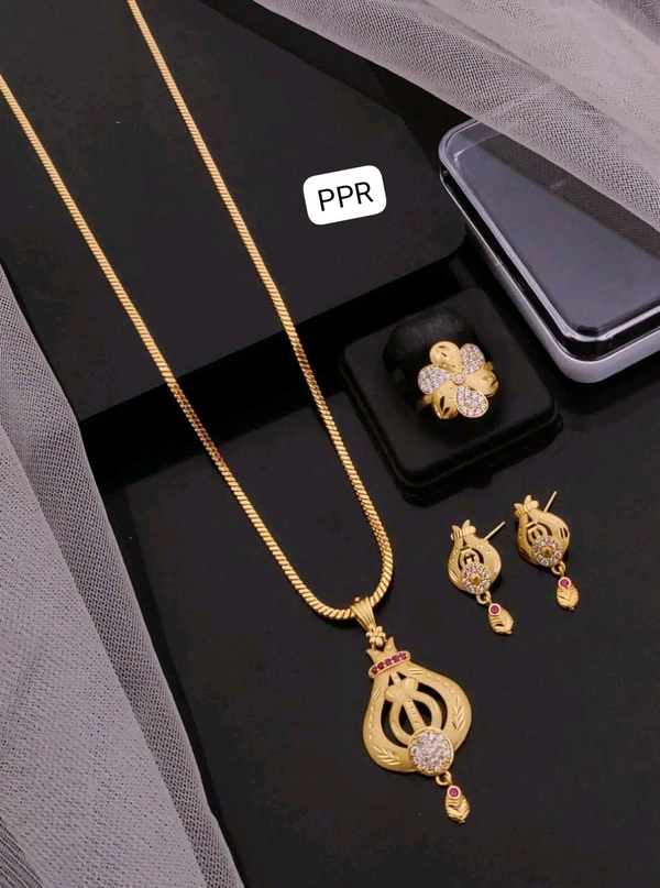 Kanaf ๐ซ KANAF CZ AD 1 Gram Forming Pendant Tops Set with Adjustable Ring | Direct Gold Plating | Royal Crown Design | Daily Wear
