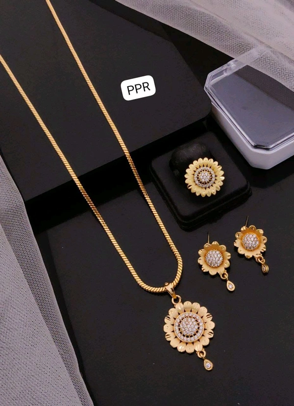 Kanaf 💫 KANAF CZ AD 1 Gram Forming Pendant Tops Set with Adjustable Ring | Direct Gold Plating | Floral Design | Daily Wear