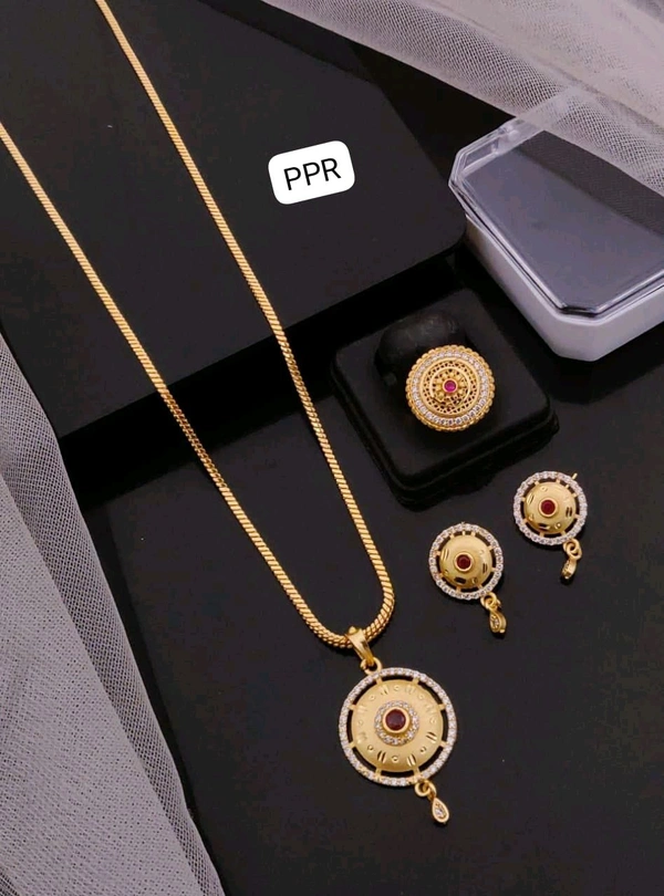 Kanaf 💫 KANAF CZ AD 1 Gram Forming Pendant Tops Set with Adjustable Ring | Direct Gold Plating | Classic Round Ruby Design | Daily Wear