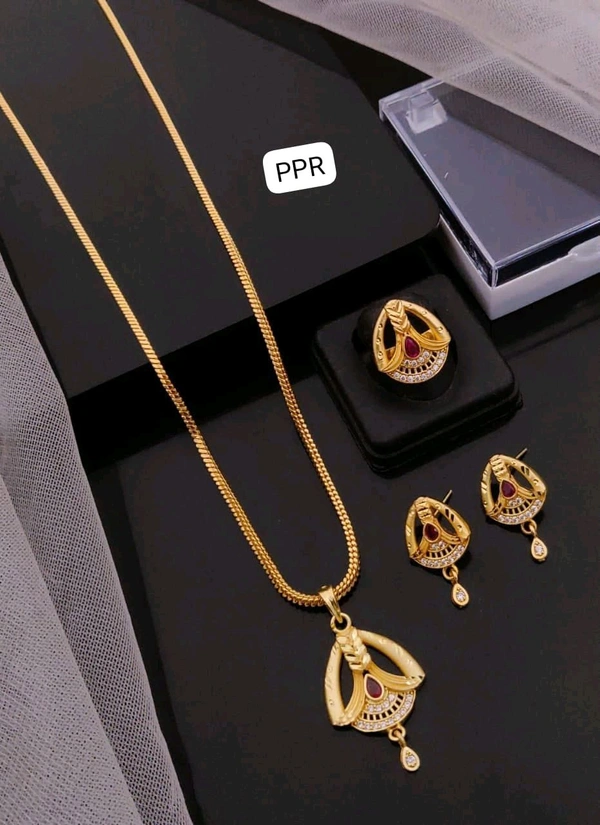 Kanaf ๐ซ KANAF CZ AD 1 Gram Forming Pendant Tops Set with Adjustable Ring | Direct Gold Plating | Elegant Leaf Motif Design | Daily Wear