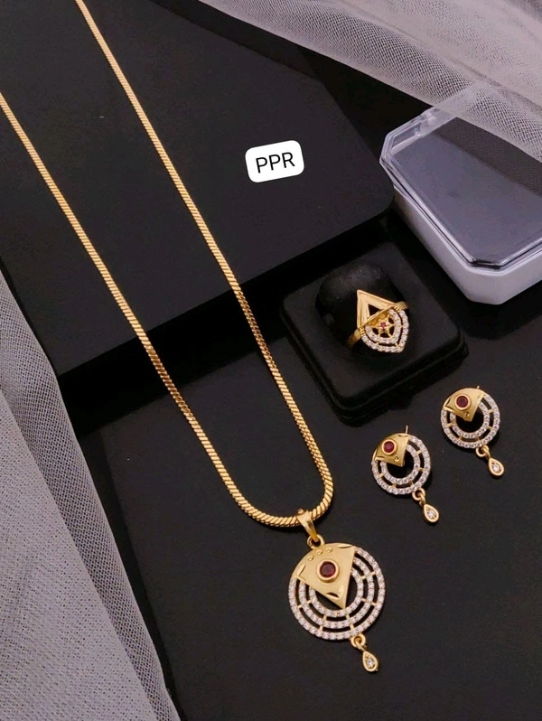 Kanaf 💫 KANAF CZ AD 1 Gram Forming Pendant Tops Set with Adjustable Ring | Direct Gold Plating | Modern Geometric Design | Daily Wear