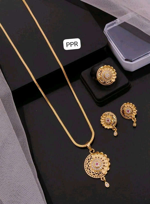 Kanaf 💫 KANAF CZ AD 1 Gram Forming Pendant Tops Set with Adjustable Ring | Direct Gold Plating | Floral Round Design | Daily Wear