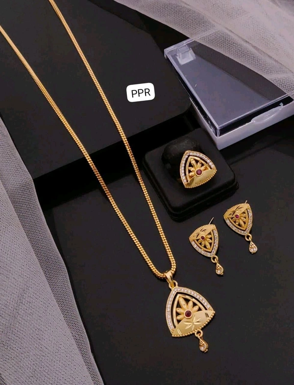 Kanaf 💫 KANAF CZ AD 1 Gram Forming Pendant Tops Set with Adjustable Ring | Direct Gold Plating | Floral Triangle Design | Daily Wear