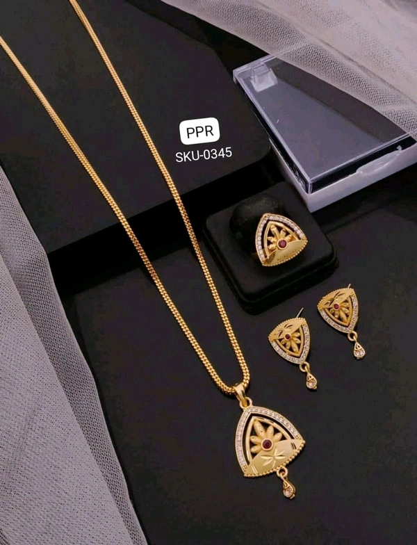 Kanaf 💫 KANAF CZ AD 1 Gram Forming Pendant Tops Set with Adjustable Ring | Direct Gold Plating | Floral Triangle Design | Daily Wear