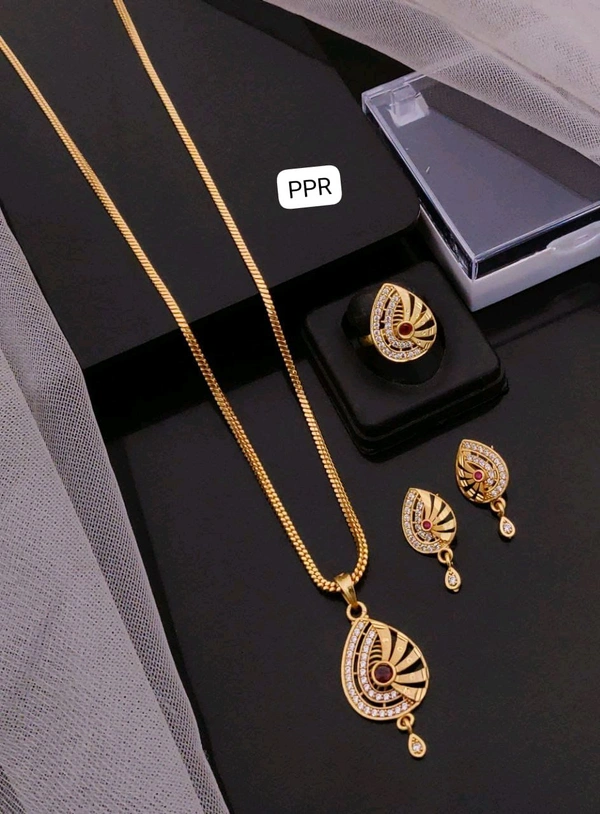 Kanaf 💫 KANAF CZ AD 1 Gram Forming Pendant Tops Set with Adjustable Ring | Direct Gold Plating | Daily Wear | Elegant Leaf Design