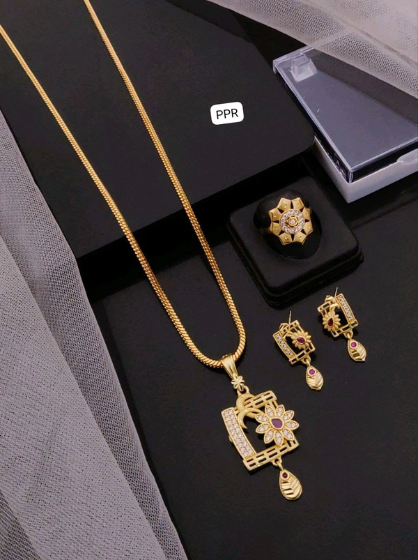 Kanaf 💫 KANAF CZ AD 1 Gram Forming Pendant Tops Set with Adjustable Ring | Direct Gold Plating | Floral Designer Pattern | Daily Wear