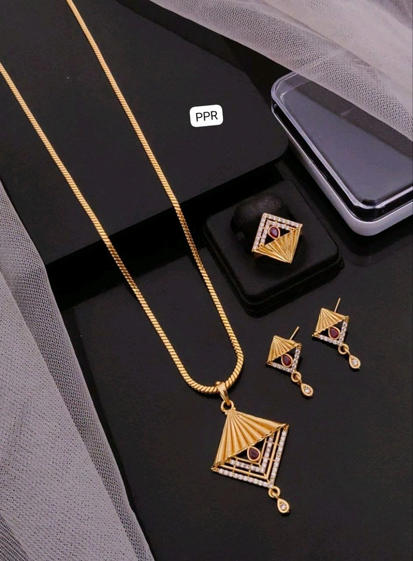 Kanaf ๐ซ KANAF CZ AD 1 Gram Forming Pendant Tops Set with Adjustable Ring | Direct Gold Plating | Designer Triangle Pattern | Daily Wear