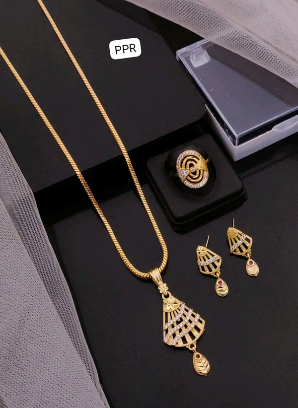 Kanaf 💫 KANAF CZ AD 1 Gram Forming Pendant Tops Set with Adjustable Ring | Direct Gold Plating | Daily Wear | Elegant Designer Collection