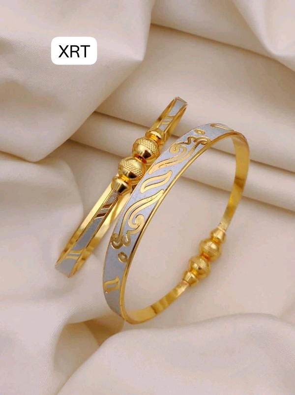 Kanaf 💫 KANAF Fancy Silver CNC Kada Folding Kadli (2 Pc Set) | Brass Direct Gold Plated | Free Size Adjustable | Daily Wear Jewellery