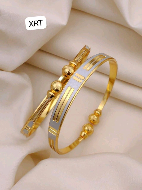 Kanaf 💫 KANAF Fancy Silver CNC Kada Folding Kadli (2 Pc Set) | Brass Direct Gold Plated | Free Size Adjustable | Daily Wear Jewellery