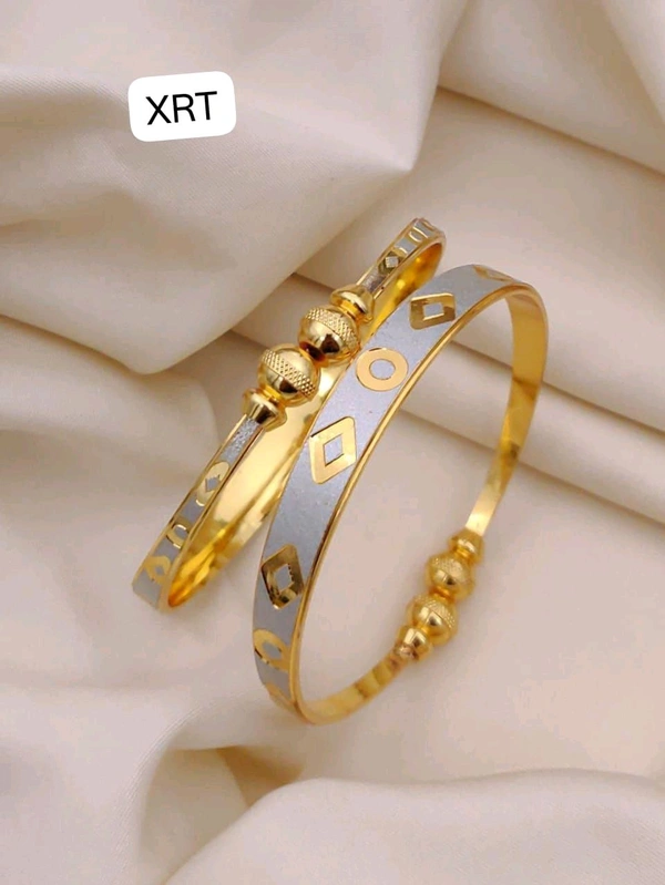 Kanaf 💫 KANAF Fancy Silver CNC Kada Folding Kadli (2 Pc Set) | Brass Direct Gold Plated | Free Size Adjustable | Daily Wear Jewellery