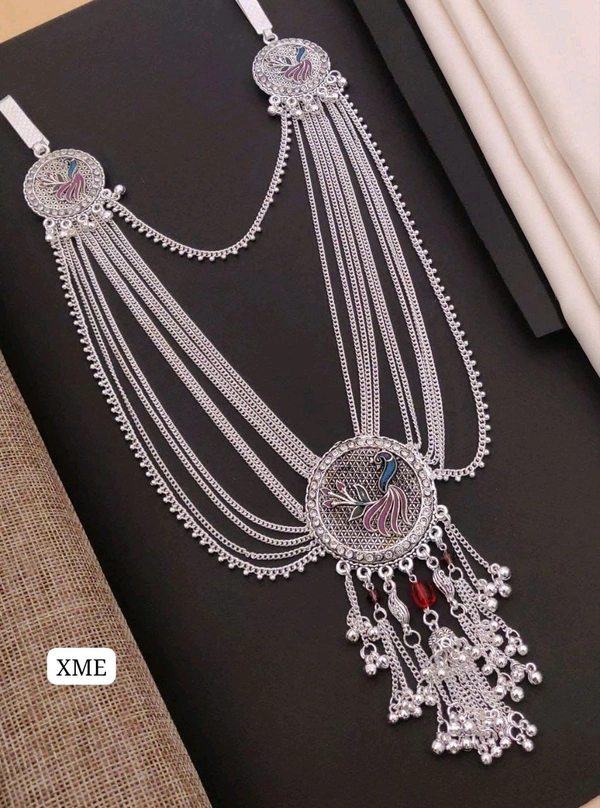 Kanaf 💠 KANAF Fancy Silver Diamond Oxidised Kandora | Peacock Design Waist Belt Necklace | Oxidised Silver Finish | Traditional Ethnic Wear for Women