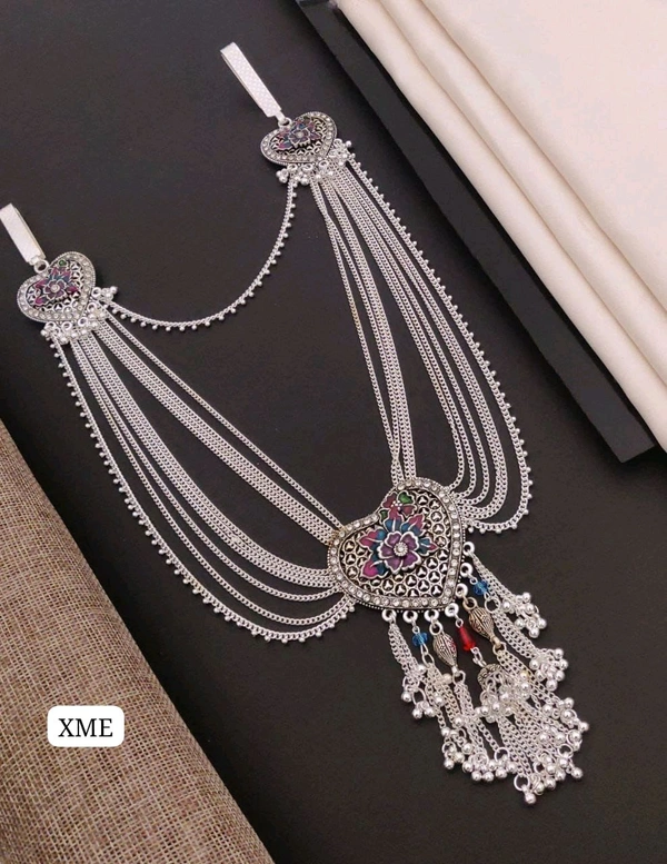 Kanaf ๐  KANAF Fancy Silver Diamond Oxidised Kandora | Antique Heart Design Waist Belt Necklace | Oxidised Silver Finish | Traditional Ethnic Wear for Women