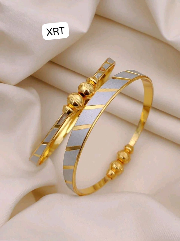 Kanaf π KANAF Fancy Silver CNC Kada Folding Kadli (2 Pc Set) | Brass Direct Gold Plated | Daily Wear Free Size Adjustable Kada for Women & Girls