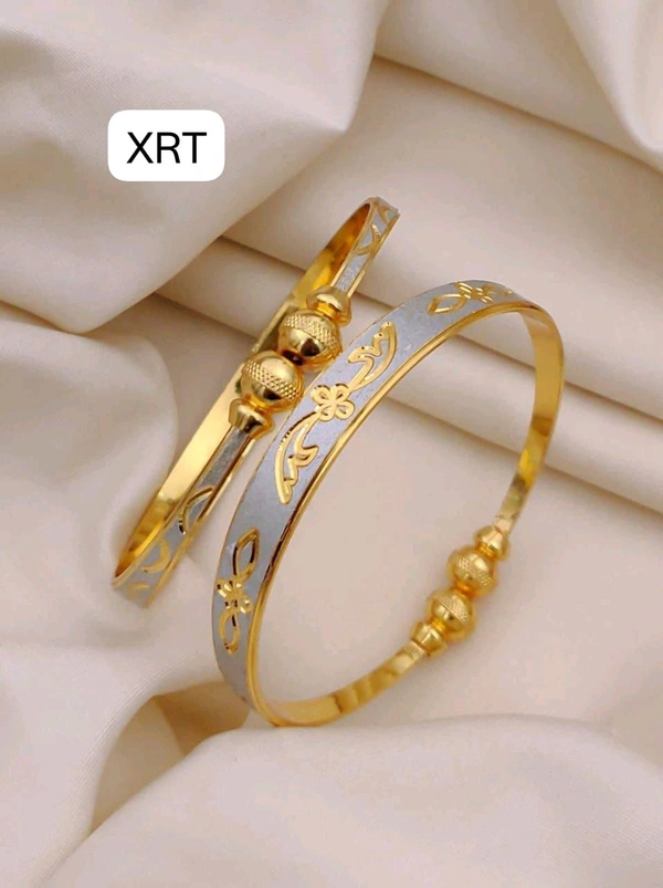 Kanaf π KANAF Fancy Silver CNC Kada Folding Kadli (2 Pc Set) | Brass Direct Gold Plated | Daily Wear Free Size Adjustable Kada for Women & Girls