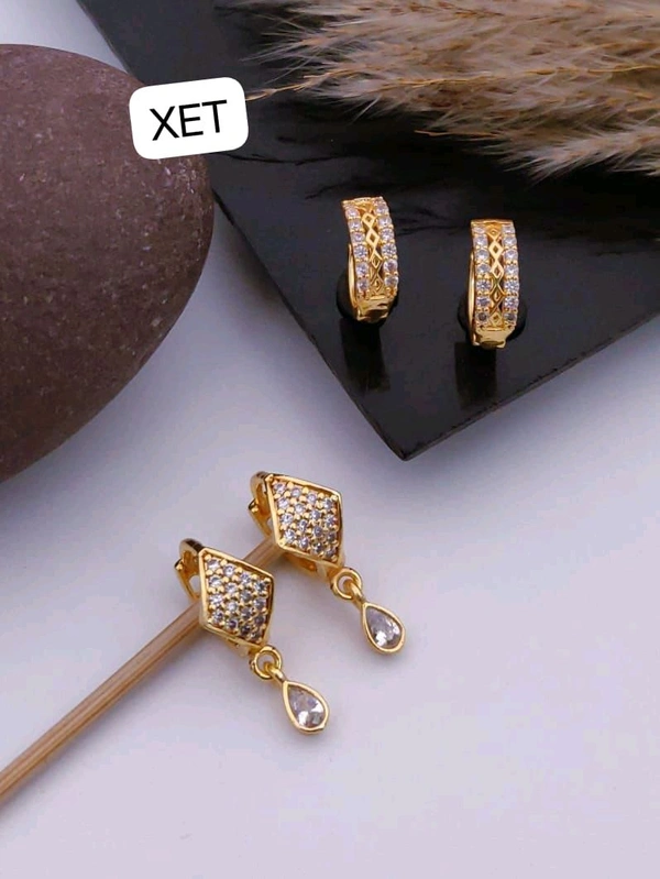 Kanaf   π KANAF 2 Jodi Gold Bali Combo with AD Latkan | Elegant Brass Micro Gold Plated Earrings | Daily Wear & Party Wear Jewellery Set for Women & Girls