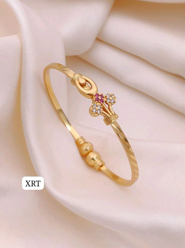 π KANAF CZ AD Fancy Folding Kadli | Elegant Brass Micro Gold Plated Adjustable Kada | Real Gold Look Daily Wear Jewellery for Women & Girls