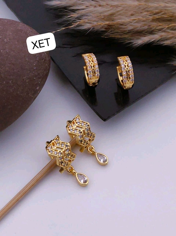 Kanaf ๐ KANAF 2 Jodi Gold Bali Combo with AD Latkan | Elegant Brass Micro Gold Plated Earrings | Sparkling Daily Wear Jewellery Set for Women & Girls