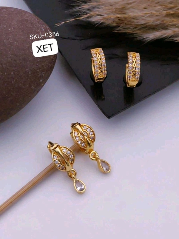 Kanaf 💛 KANAF 2 Jodi Gold Bali Combo with AD Latkan | Elegant Brass Micro Gold Plated Earrings | Gold Look Daily Wear Combo for Women & Girls