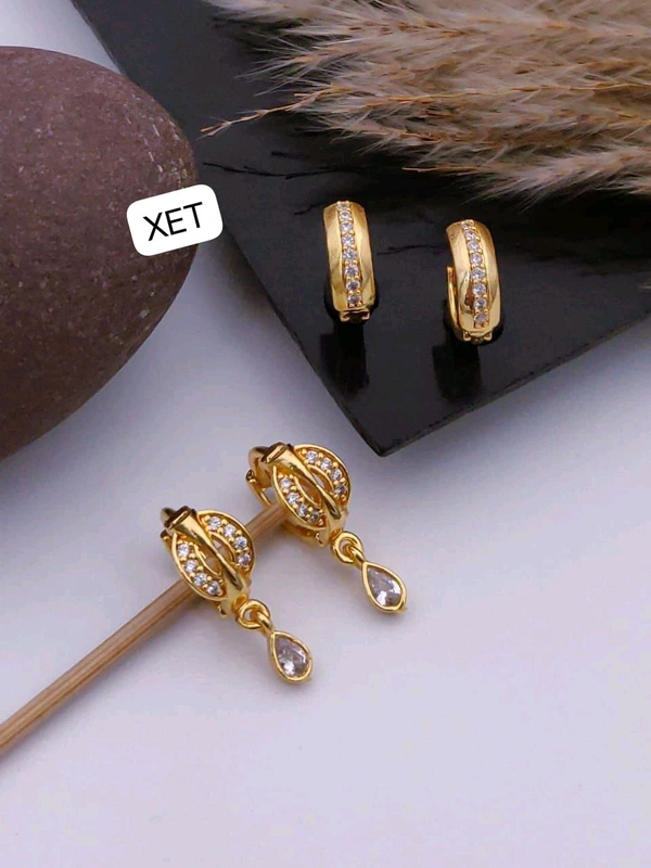 Kanaf ๐ KANAF 2 Jodi Gold Bali Combo with AD Latkan | Elegant Brass Micro Gold Plated Earrings | Real Gold Look Daily Wear Combo for Women & Girls