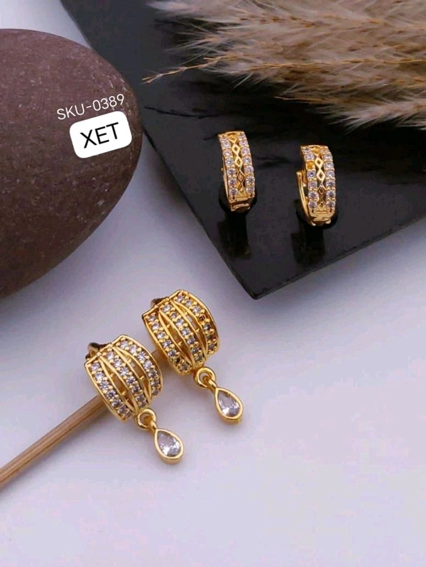 Kanaf ๐ KANAF 2 Jodi Gold Bali Combo with AD Latkan | Elegant Brass Micro Gold Plated Earrings | Daily Wear Gold Look Combo for Women & Girls