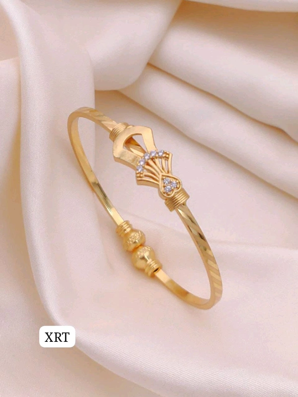π KANAF CZ AD Fancy Folding Kadli | Single Piece Brass Micro Gold Plated Adjustable Kada | Daily Wear Gold Look Bangle for Women & Girls