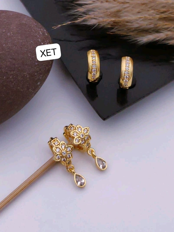 Kanaf π KANAF 2 Jodi Gold Bali Combo with AD Latkan | Elegant Floral Drop Earrings | Brass Micro Gold Plated Daily Wear Combo for Women & Girls