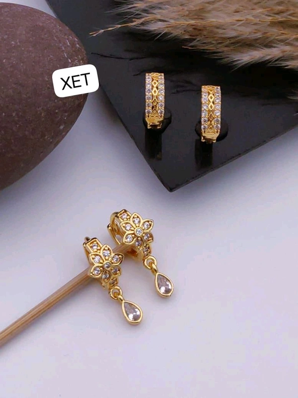 Kanaf ๐ KANAF 2 Jodi Gold Bali Combo with AD Latkan | Elegant Floral Design Earrings | Brass Micro Gold Plated Daily Wear Combo for Women & Girls