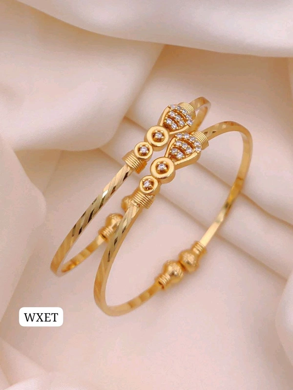 π KANAF CZ AD Fancy Folding Kadli (2 Pc Set) | Brass Micro Gold Plated Adjustable Kada | Daily Wear Free Size Gold Bangle for Women & Girls