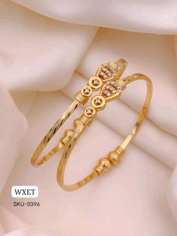 π KANAF CZ AD Fancy Folding Kadli (2 Pc Set) | Brass Micro Gold Plated Adjustable Kada | Daily Wear Free Size Gold Bangle for Women & Girls