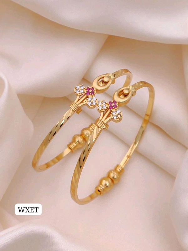 π KANAF CZ AD Fancy Folding Kadli (2 Pc Set) | Brass Micro Gold Plated Adjustable Kada | Daily Wear Free Size Gold Bangle for Women & Girls