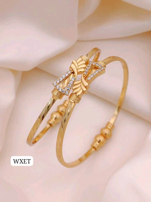 π KANAF CZ AD Fancy Folding Kadli (2 Pc Set) | Brass Micro Gold Plated Adjustable Kada | Daily Wear Free Size Gold Bangle for Women & Girls