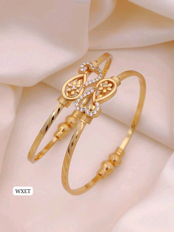 π KANAF CZ AD Fancy Folding Kadli (2 Pc Set) | Brass Micro Gold Plated Kada | Daily Wear Free Size Adjustable Folding Bangle for Women & Girls