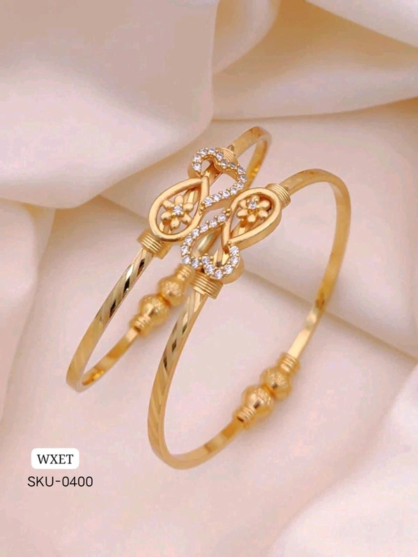 π KANAF CZ AD Fancy Folding Kadli (2 Pc Set) | Brass Micro Gold Plated Kada | Daily Wear Free Size Adjustable Folding Bangle for Women & Girls