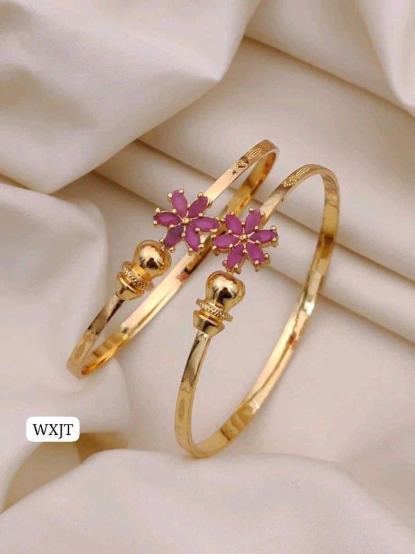 Kanaf ๐ KANAF Folding Ruby Kadli | Elegant Gold-Plated Kada with Floral Ruby Design | For Women & Girls