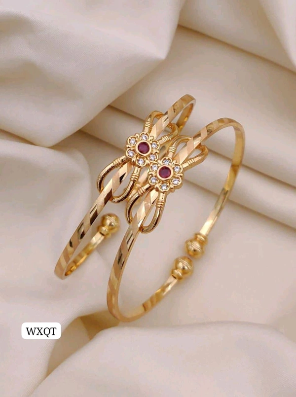 Kanaf ๐ KANAF Folding Beautiful AD Diamond-Studded Kadli | Elegant Ruby Floral Design Kada for Women & Girls