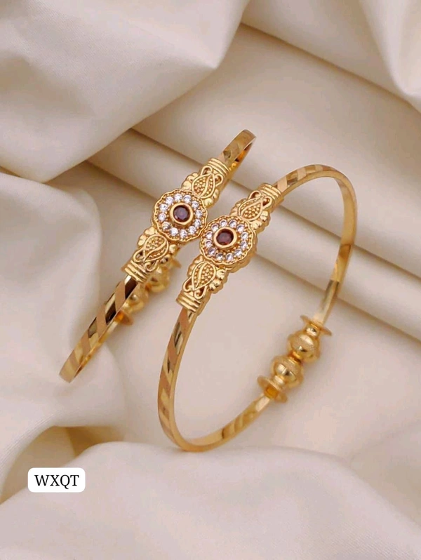 Kanaf ๐ KANAF Folding Beautiful AD Diamond-Studded Kadli | Gold-Plated Traditional Kada for Women & Girls