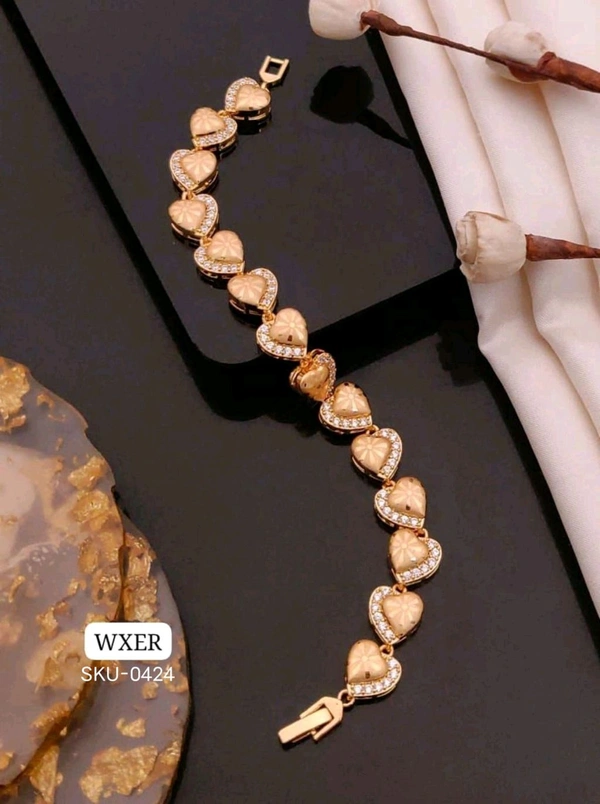 Kanaf ๐ KANAF Rose Gold Imported Quality AD Diamond Bracelet | Designer Heart Motif Bracelet for Women & Girls